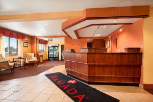 front desk and lobby of Ramada by Wyndham Wisconsin Dells