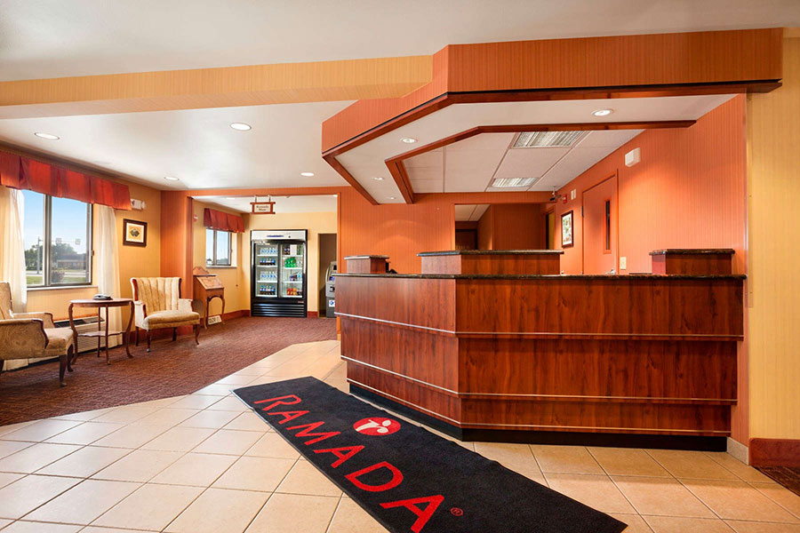 front desk and lobby of Ramada by Wyndham Wisconsin Dells